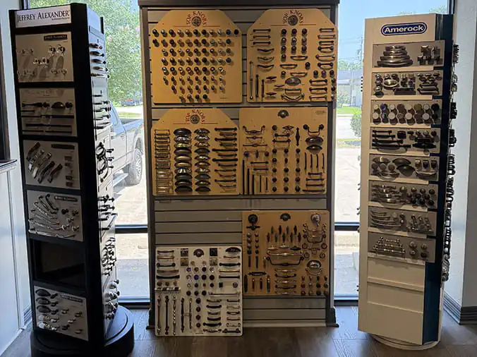 Cabinet hardware available in the Bath & Kitchen Showroom at Moore Supply Company Clute TX